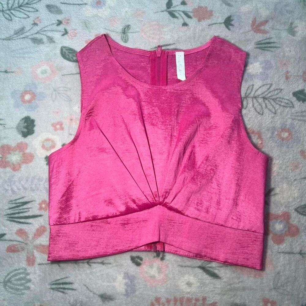 Hot Pink Satin Pleated Crop Top S/M Retro 90s Y2K Festival Glam Party Going Out